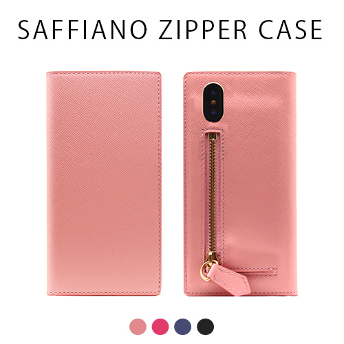 iPhone XS / X ケース 手帳型 本革 SLG Design Saffiano Zipper Case